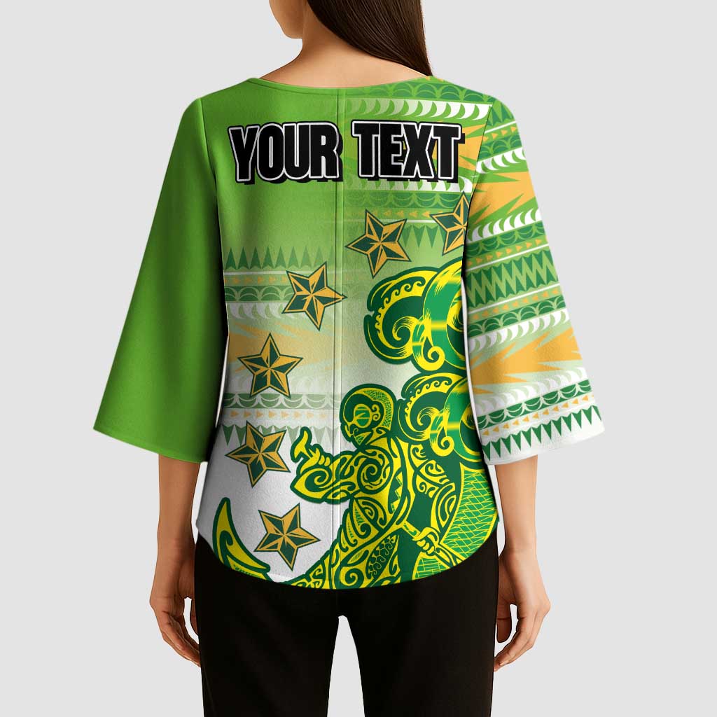 Personalised Cook Islands Va'a Race Kimono Sleeve Blouse Te Tatau Tattoos Sporty Style Green-White Color LT03 - Polynesian Pride