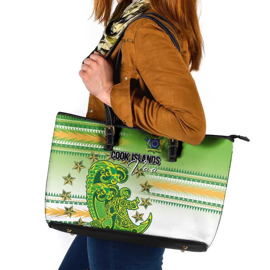 Cook Islands Va'a Race Leather Tote Bag Te Tatau Tattoos Sporty Style Green-White Color LT03 Green - Polynesian Pride