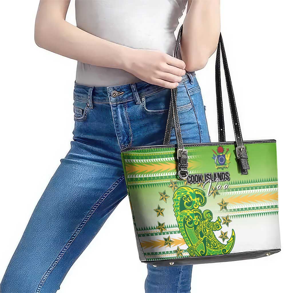 Cook Islands Va'a Race Leather Tote Bag Te Tatau Tattoos Sporty Style Green-White Color LT03 - Polynesian Pride