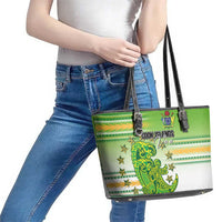 Cook Islands Va'a Race Leather Tote Bag Te Tatau Tattoos Sporty Style Green-White Color LT03 - Polynesian Pride