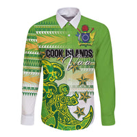 Personalised Cook Islands Va'a Race Long Sleeve Button Shirt Te Tatau Tattoos Sporty Style Green-White Color LT03 Unisex Green - Polynesian Pride