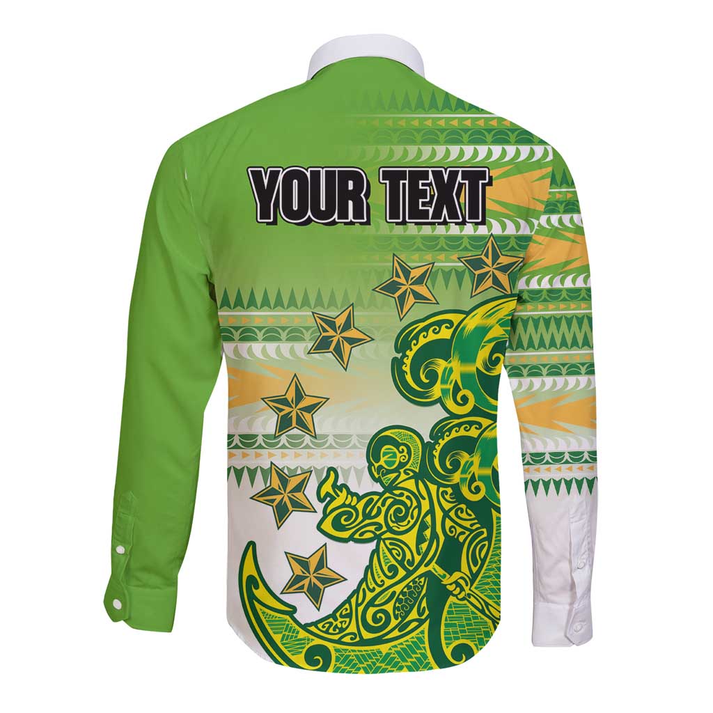 Personalised Cook Islands Va'a Race Long Sleeve Button Shirt Te Tatau Tattoos Sporty Style Green-White Color LT03 - Polynesian Pride