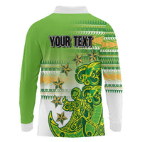 Personalised Cook Islands Va'a Race Long Sleeve Polo Shirt Te Tatau Tattoos Sporty Style Green-White Color LT03 - Polynesian Pride