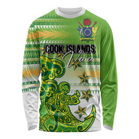 Personalised Cook Islands Va'a Race Long Sleeve Shirt Te Tatau Tattoos Sporty Style Green-White Color LT03 Unisex Green - Polynesian Pride