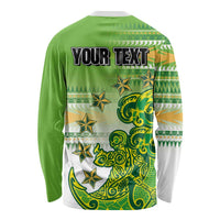 Personalised Cook Islands Va'a Race Long Sleeve Shirt Te Tatau Tattoos Sporty Style Green-White Color LT03 - Polynesian Pride
