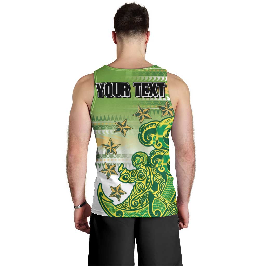 Personalised Cook Islands Va'a Race Men Tank Top Te Tatau Tattoos Sporty Style Green-White Color LT03 - Polynesian Pride