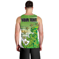 Personalised Cook Islands Va'a Race Men Tank Top Te Tatau Tattoos Sporty Style Green-White Color LT03 - Polynesian Pride