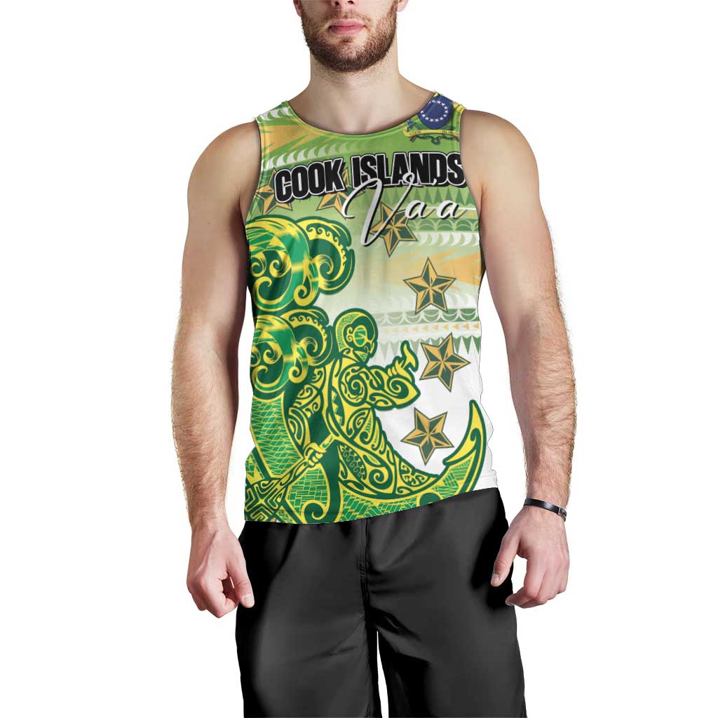 Personalised Cook Islands Va'a Race Men Tank Top Te Tatau Tattoos Sporty Style Green-White Color LT03 - Polynesian Pride