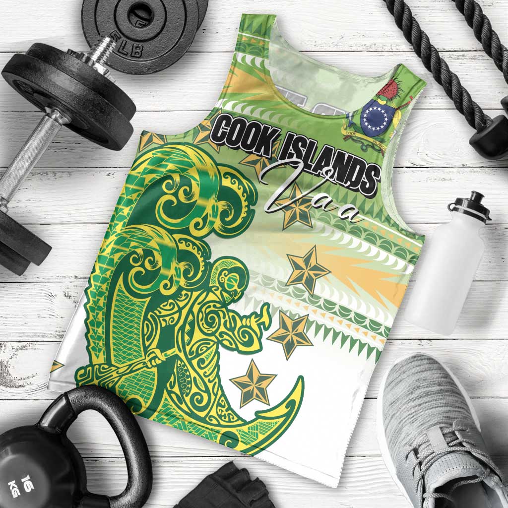 Personalised Cook Islands Va'a Race Men Tank Top Te Tatau Tattoos Sporty Style Green-White Color LT03 - Polynesian Pride