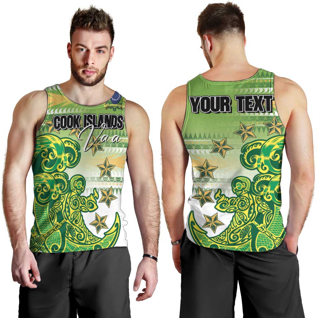 Personalised Cook Islands Va'a Race Men Tank Top Te Tatau Tattoos Sporty Style Green-White Color LT03 - Polynesian Pride
