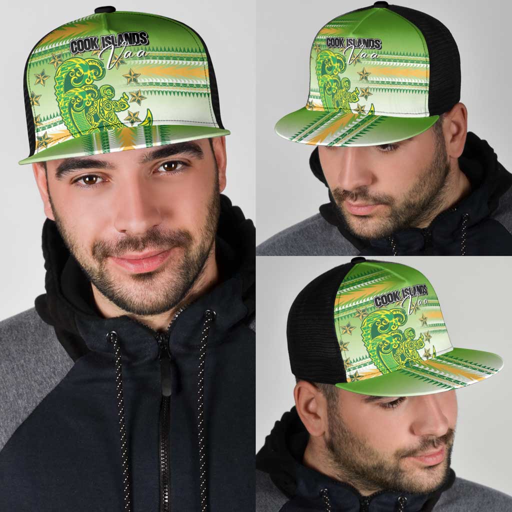 Cook Islands Va'a Race Mesh Trucker Cap Te Tatau Tattoos Sporty Style Green-White Color - Polynesian Pride
