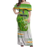 Personalised Cook Islands Va'a Race Off Shoulder Maxi Dress Te Tatau Tattoos Sporty Style Green-White Color LT03 Women Green - Polynesian Pride