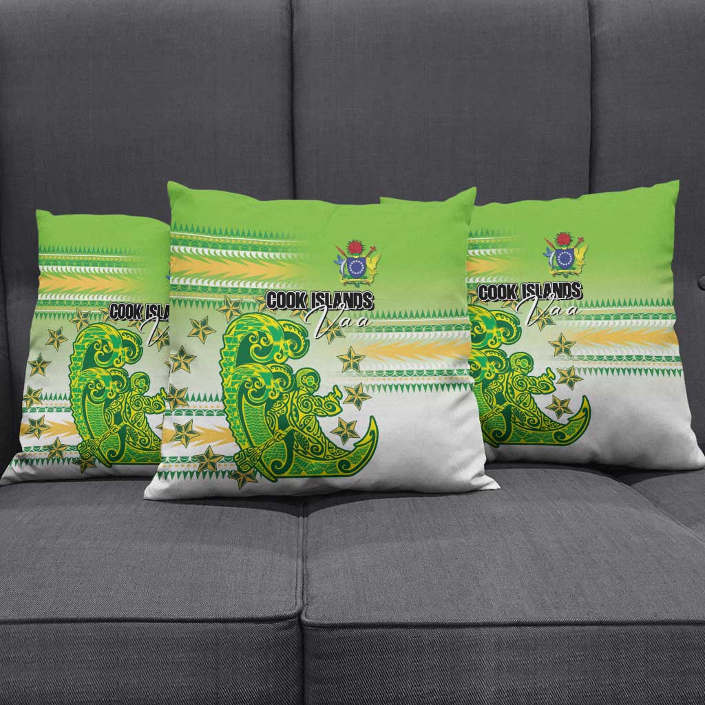Cook Islands Va'a Race Pillow Cover Te Tatau Tattoos Sporty Style Green-White Color LT03 - Polynesian Pride
