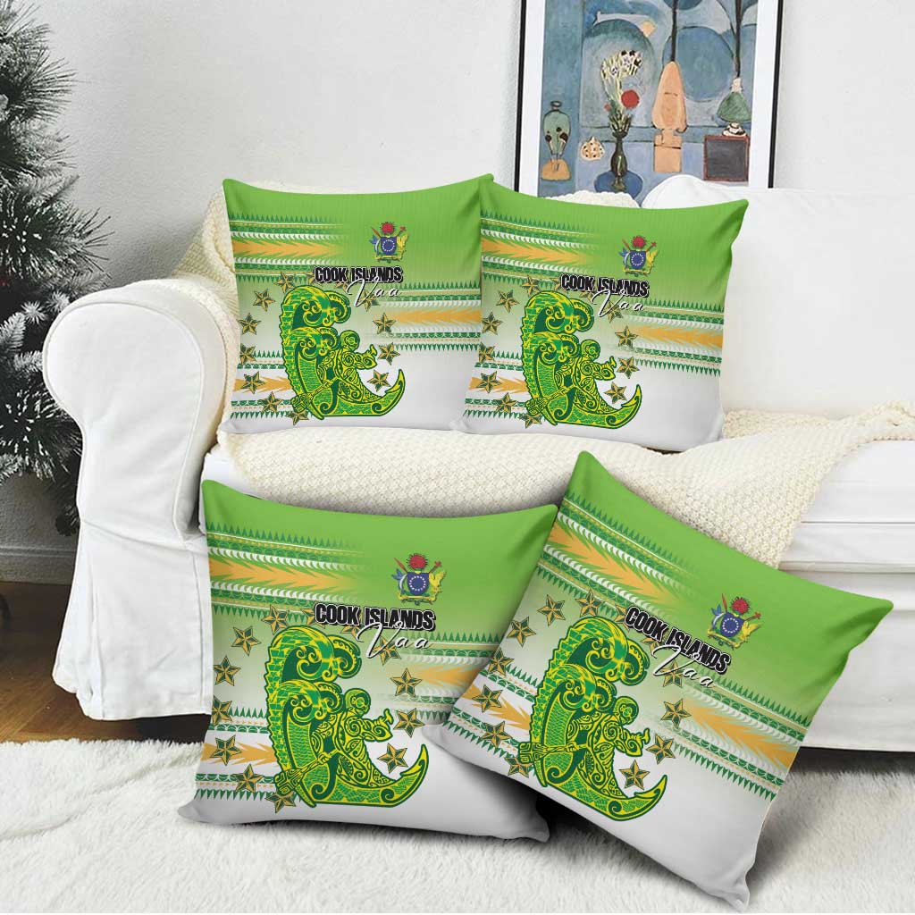 Cook Islands Va'a Race Pillow Cover Te Tatau Tattoos Sporty Style Green-White Color LT03 - Polynesian Pride