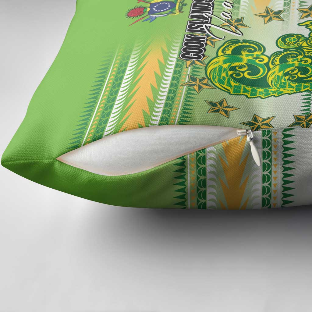 Cook Islands Va'a Race Pillow Cover Te Tatau Tattoos Sporty Style Green-White Color LT03 - Polynesian Pride