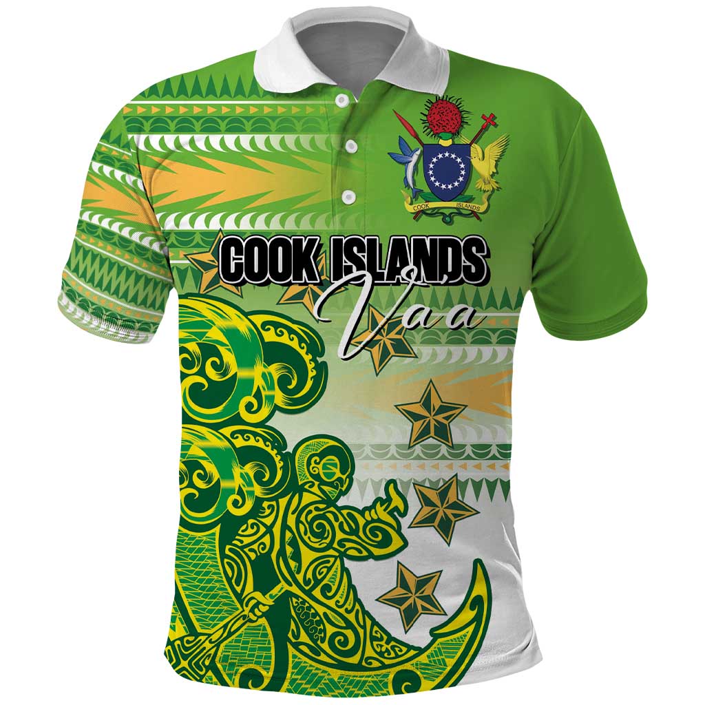 Personalised Cook Islands Va'a Race Polo Shirt Te Tatau Tattoos Sporty Style Green-White Color LT03 Green - Polynesian Pride