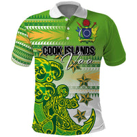 Personalised Cook Islands Va'a Race Polo Shirt Te Tatau Tattoos Sporty Style Green-White Color LT03 Green - Polynesian Pride