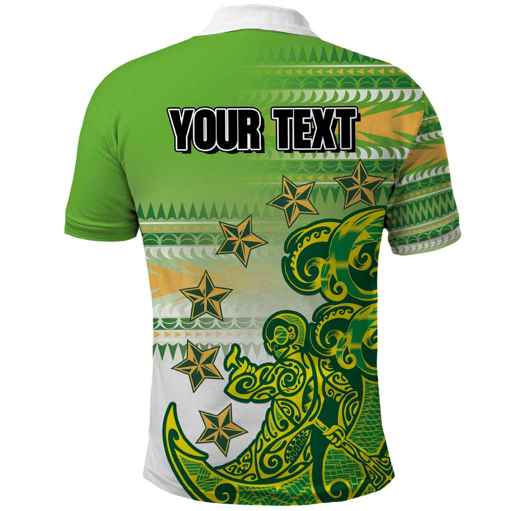 Personalised Cook Islands Va'a Race Polo Shirt Te Tatau Tattoos Sporty Style Green-White Color LT03 - Polynesian Pride