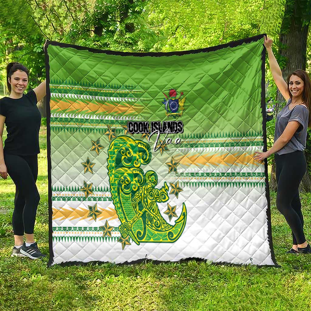 Cook Islands Va'a Race Quilt Te Tatau Tattoos Sporty Style Green-White Color LT03 - Polynesian Pride