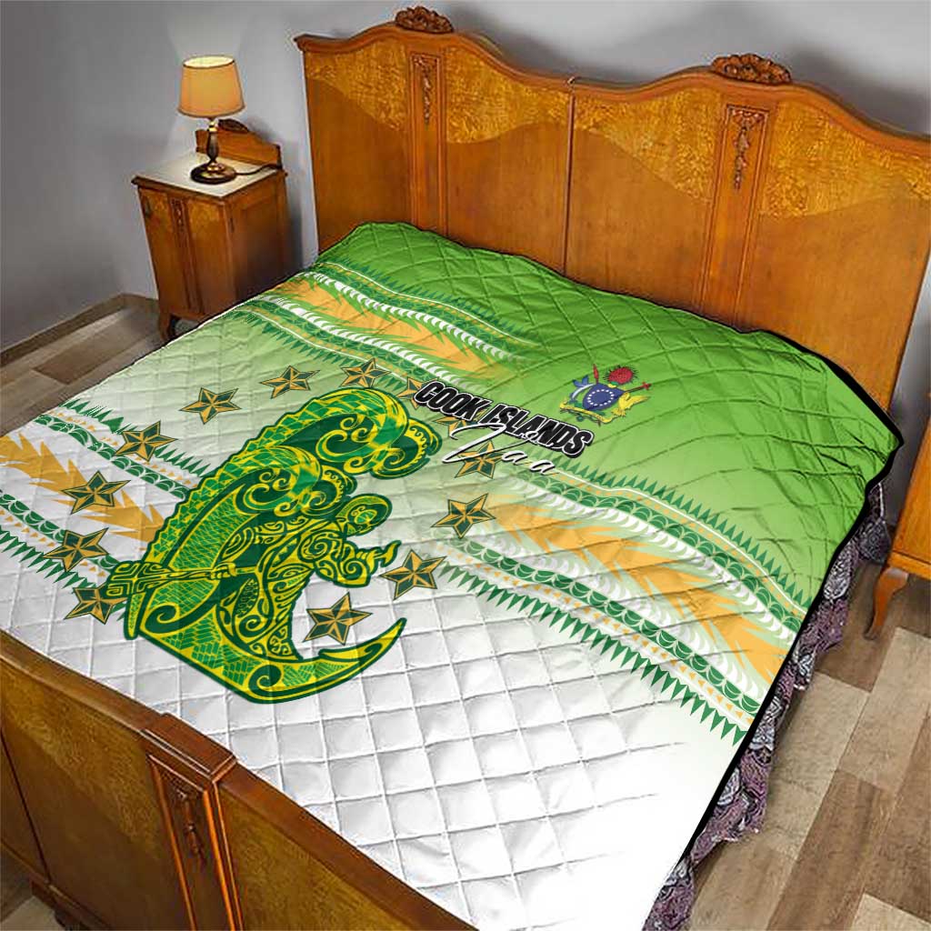 Cook Islands Va'a Race Quilt Te Tatau Tattoos Sporty Style Green-White Color LT03 - Polynesian Pride
