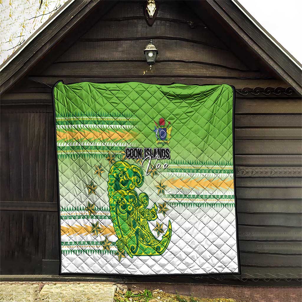 Cook Islands Va'a Race Quilt Te Tatau Tattoos Sporty Style Green-White Color LT03 - Polynesian Pride