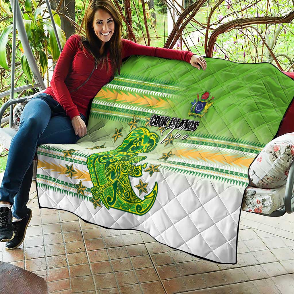 Cook Islands Va'a Race Quilt Te Tatau Tattoos Sporty Style Green-White Color LT03 - Polynesian Pride