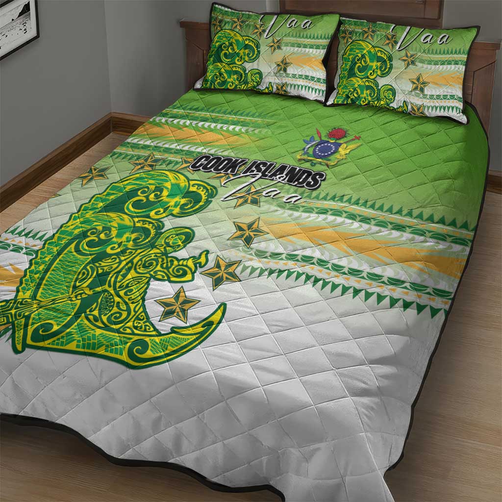 Cook Islands Va'a Race Quilt Bed Set Te Tatau Tattoos Sporty Style Green-White Color LT03 - Polynesian Pride