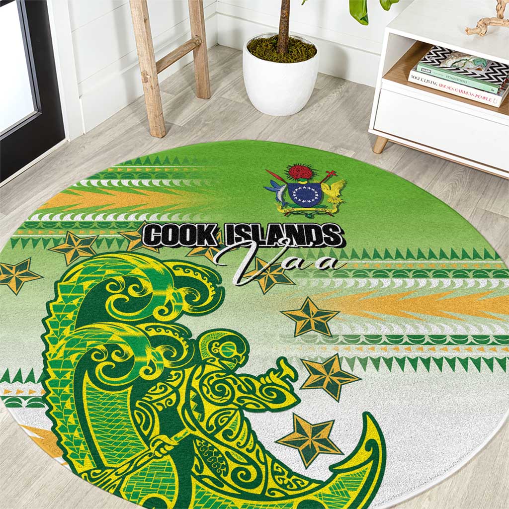Cook Islands Va'a Race Round Carpet Te Tatau Tattoos Sporty Style Green-White Color LT03 Green - Polynesian Pride