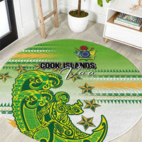 Cook Islands Va'a Race Round Carpet Te Tatau Tattoos Sporty Style Green-White Color LT03 Green - Polynesian Pride