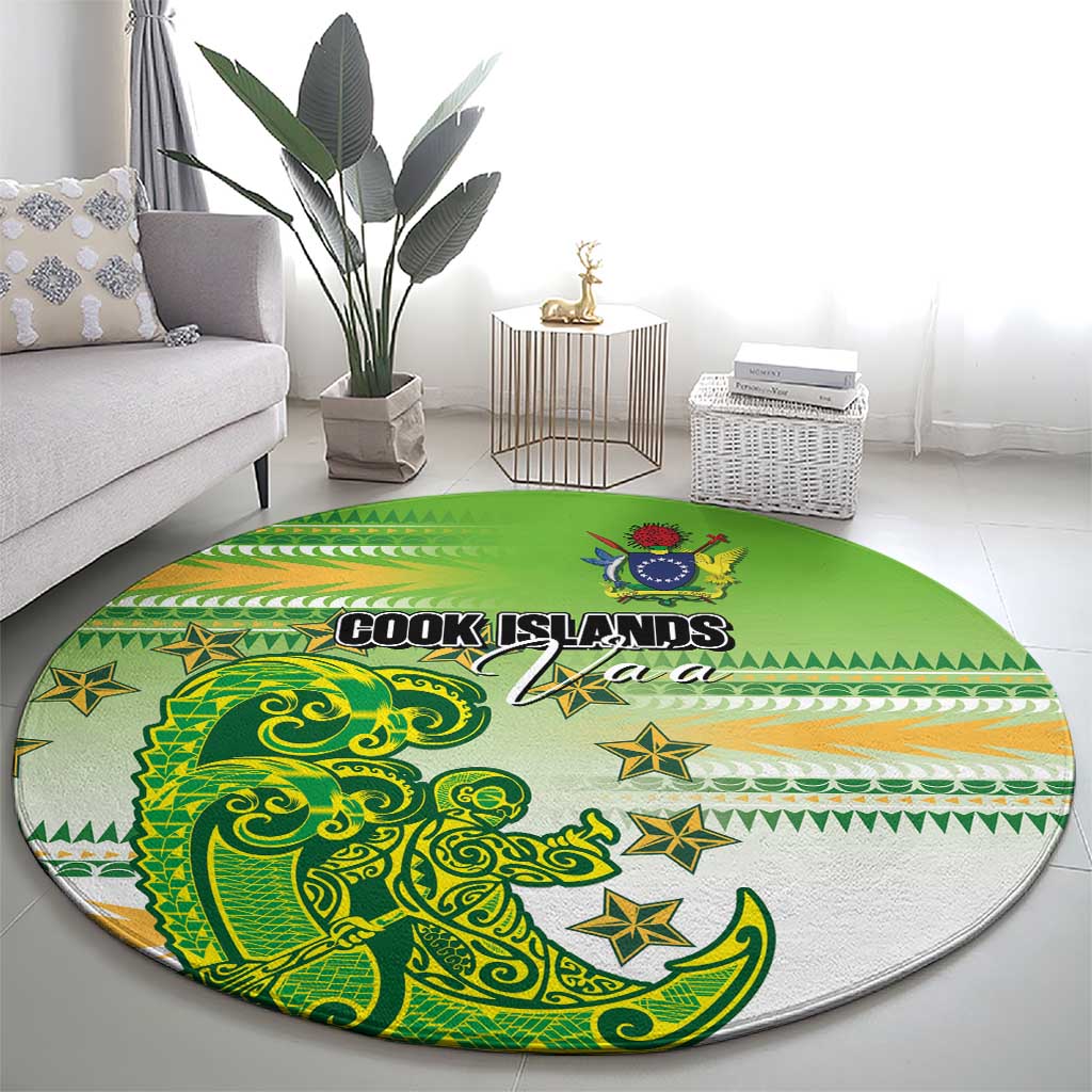 Cook Islands Va'a Race Round Carpet Te Tatau Tattoos Sporty Style Green-White Color LT03 - Polynesian Pride