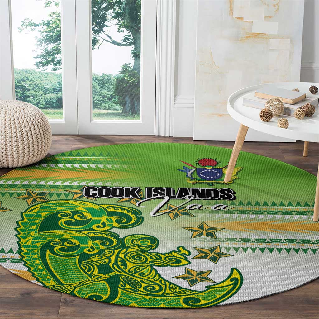 Cook Islands Va'a Race Round Carpet Te Tatau Tattoos Sporty Style Green-White Color LT03 - Polynesian Pride