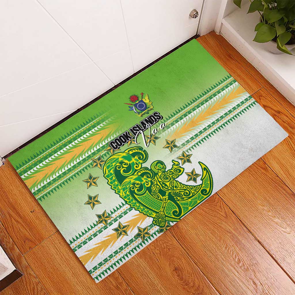 Cook Islands Va'a Race Rubber Doormat Te Tatau Tattoos Sporty Style Green-White Color LT03 - Polynesian Pride