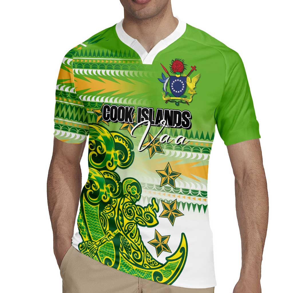 Personalised Cook Islands Va'a Race Rugby Jersey Te Tatau Tattoos Sporty Style Green-White Color LT03 - Polynesian Pride