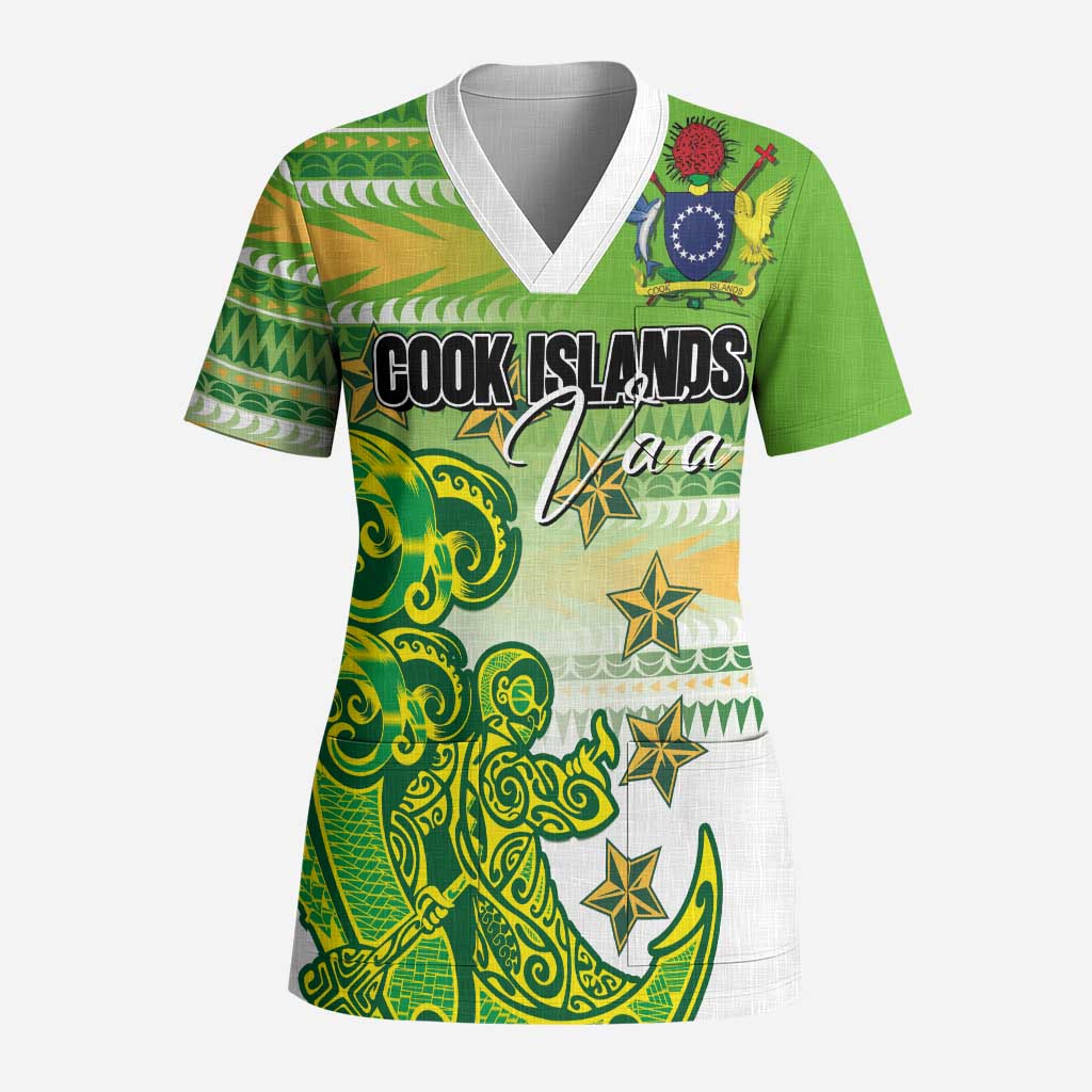 Personalised Cook Islands Va'a Race Scrub Top Te Tatau Tattoos Sporty Style Green-White Color LT03 Adult Green - Polynesian Pride