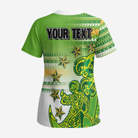 Personalised Cook Islands Va'a Race Scrub Top Te Tatau Tattoos Sporty Style Green-White Color LT03 - Polynesian Pride