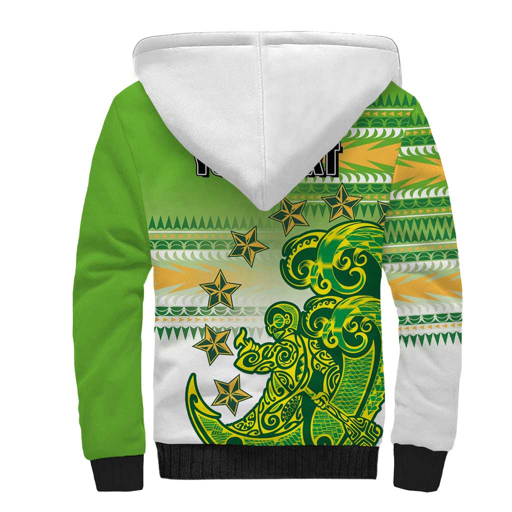 Personalised Cook Islands Va'a Race Sherpa Hoodie Te Tatau Tattoos Sporty Style Green-White Color LT03 - Polynesian Pride
