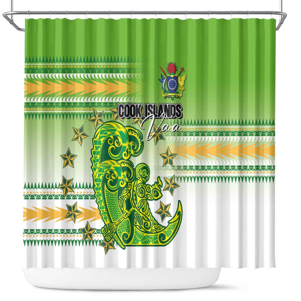 Cook Islands Va'a Race Shower Curtain Te Tatau Tattoos Sporty Style Green-White Color LT03 Green - Polynesian Pride