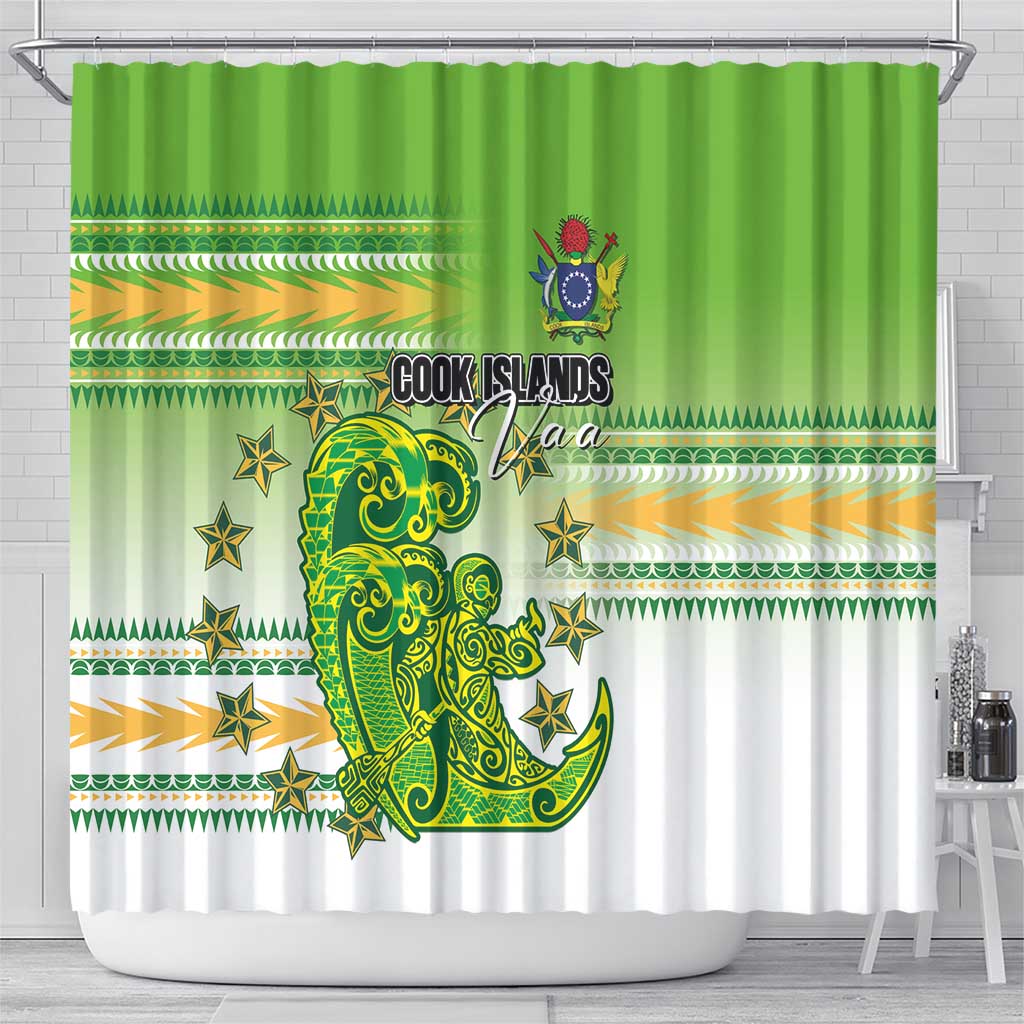 Cook Islands Va'a Race Shower Curtain Te Tatau Tattoos Sporty Style Green-White Color LT03 - Polynesian Pride