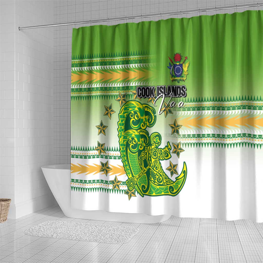 Cook Islands Va'a Race Shower Curtain Te Tatau Tattoos Sporty Style Green-White Color LT03 - Polynesian Pride