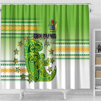 Cook Islands Va'a Race Shower Curtain Te Tatau Tattoos Sporty Style Green-White Color LT03 - Polynesian Pride