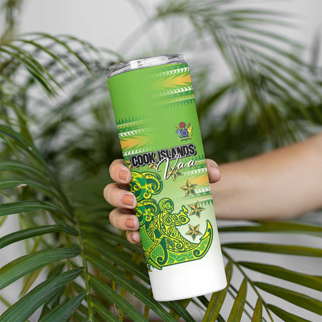 Personalised Cook Islands Va'a Race Skinny Tumbler Te Tatau Tattoos Sporty Style Green-White Color LT03 - Polynesian Pride