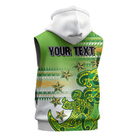 Personalised Cook Islands Va'a Race Sleeveless Hoodie Te Tatau Tattoos Sporty Style Green-White Color LT03 - Polynesian Pride