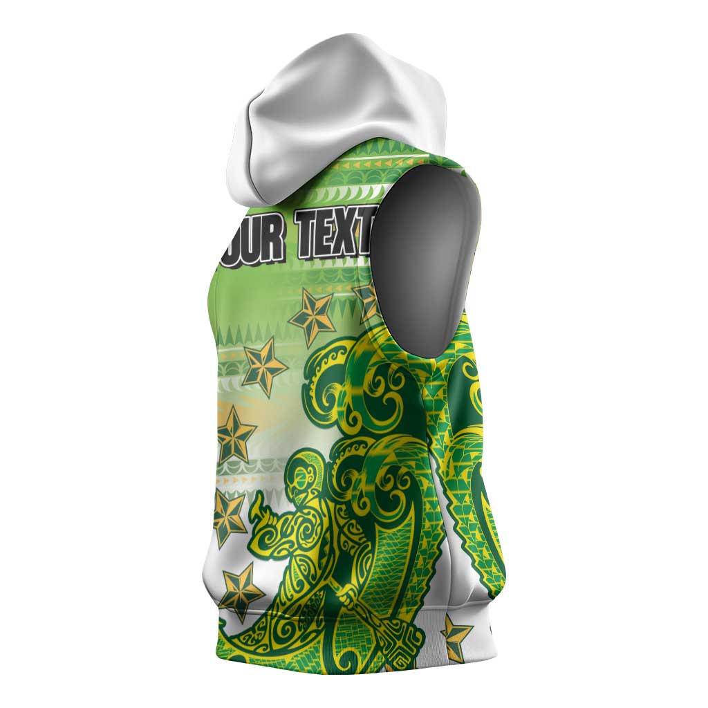 Personalised Cook Islands Va'a Race Sleeveless Hoodie Te Tatau Tattoos Sporty Style Green-White Color LT03 - Polynesian Pride