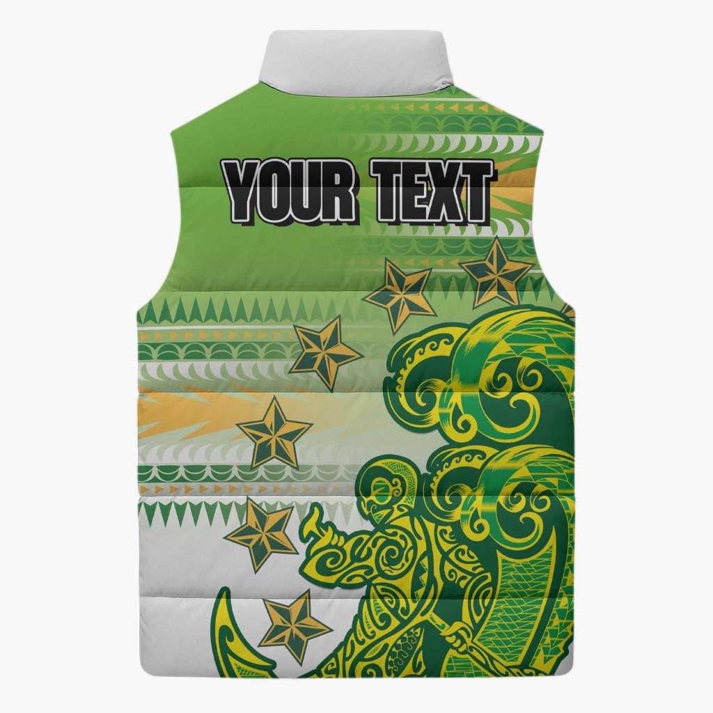 Personalised Cook Islands Va'a Race Sleeveless Puffer Jacket Te Tatau Tattoos Sporty Style Green-White Color LT03 - Polynesian Pride