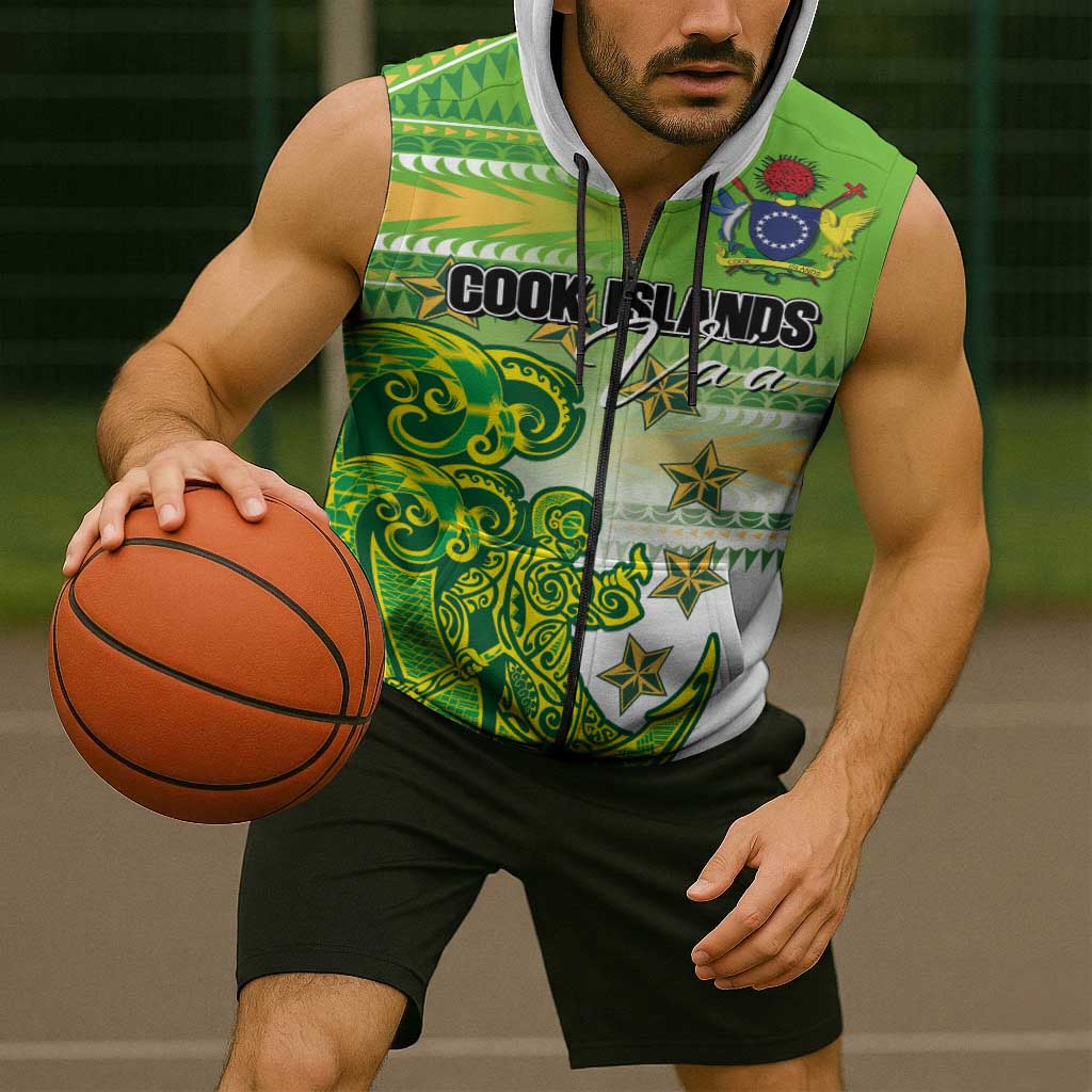 Personalised Cook Islands Va'a Race Sleeveless Zip Hoodie Te Tatau Tattoos Sporty Style Green-White Color LT03 - Polynesian Pride