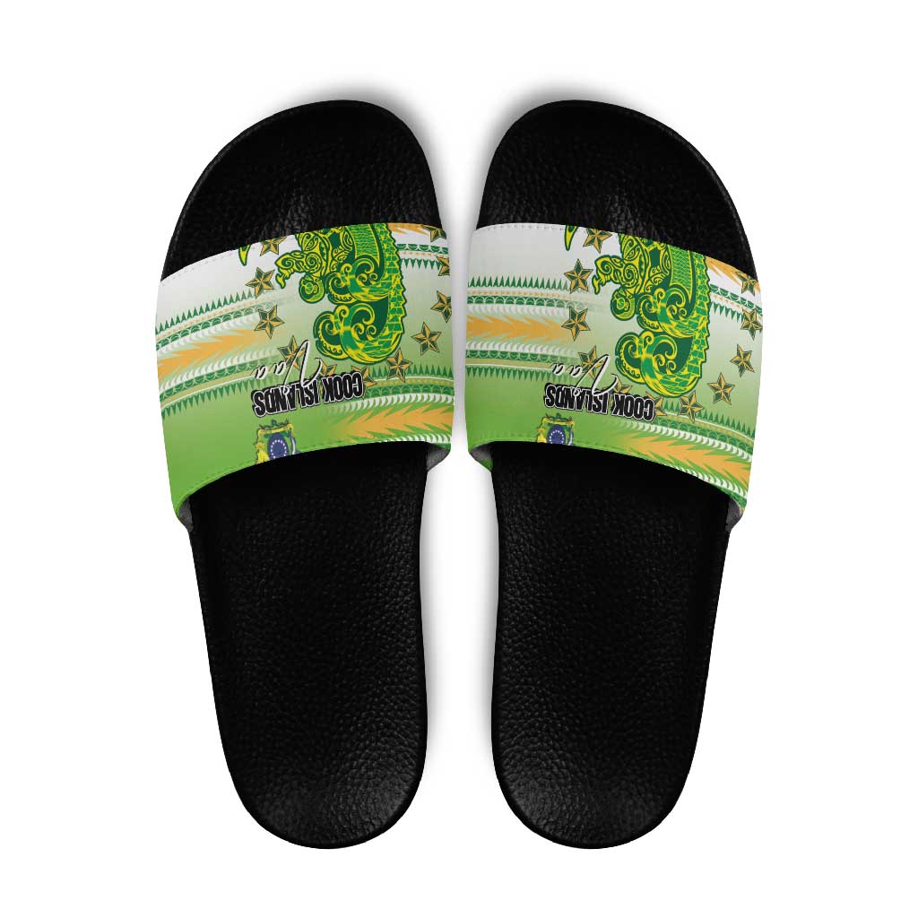 Cook Islands Va'a Race Slide Sandals Te Tatau Tattoos Sporty Style Green-White Color LT03 Green - Polynesian Pride