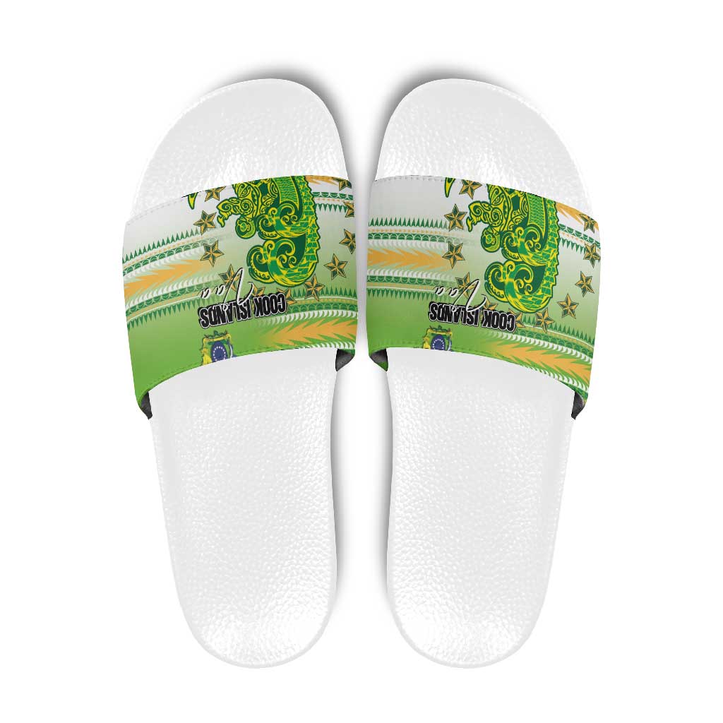 Cook Islands Va'a Race Slide Sandals Te Tatau Tattoos Sporty Style Green-White Color LT03 Green - Polynesian Pride