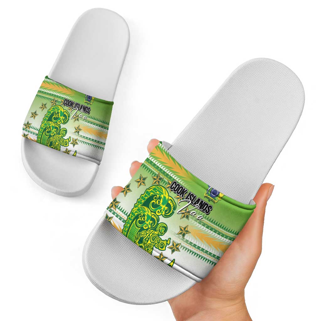 Cook Islands Va'a Race Slide Sandals Te Tatau Tattoos Sporty Style Green-White Color LT03 - Polynesian Pride