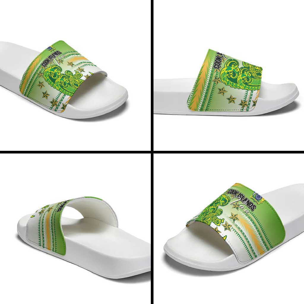 Cook Islands Va'a Race Slide Sandals Te Tatau Tattoos Sporty Style Green-White Color LT03 - Polynesian Pride