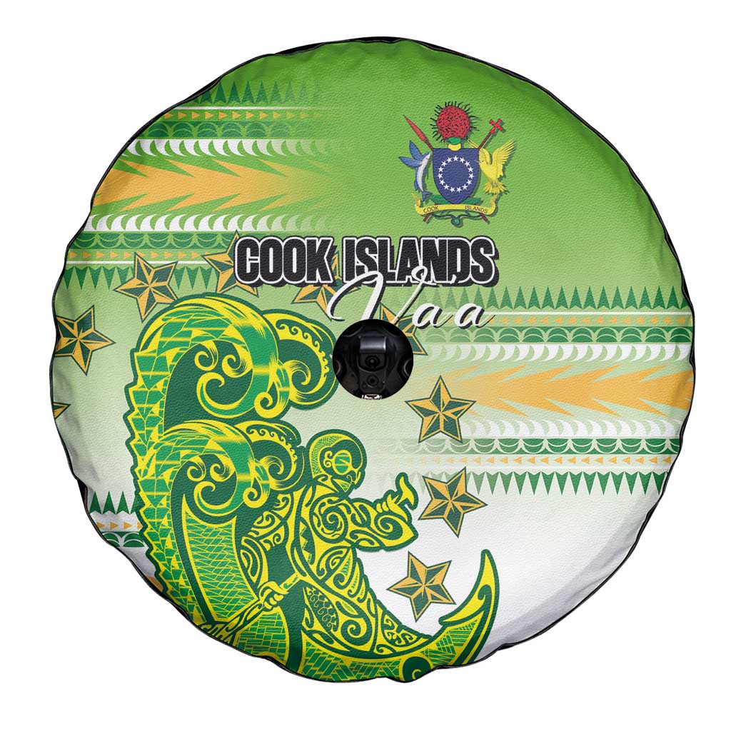 Cook Islands Va'a Race Spare Tire Cover Te Tatau Tattoos Sporty Style Green-White Color LT03 - Polynesian Pride